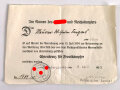 Ehrenkreuz für Frontkämpfer mit Urkunde und Beiblatt