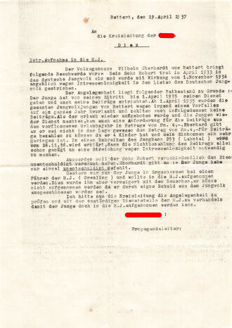 Schriftverkehr bezüglich Steichung eines Hitler.Jugend Angehörigen wegen Interesselosigkeit, mit Umschlägen. Bann und Jungbann 253 Limburg an der Lahn