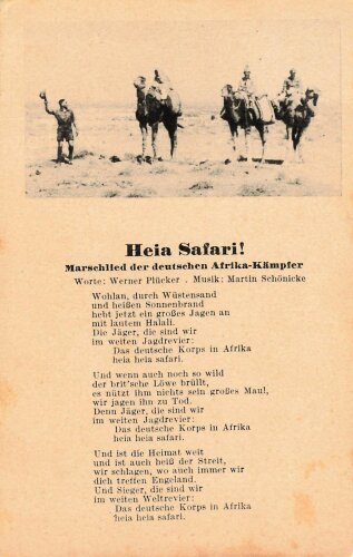 Ansichtskarte "Heia Safari!" Marschlied der deutschen Afrika Kämpfer
