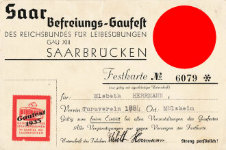 Ansichtskarte "Saar Befreiungs Gaufest - Des Reichsbudes für Leibesübungen Gau XIII Saarbrücken"