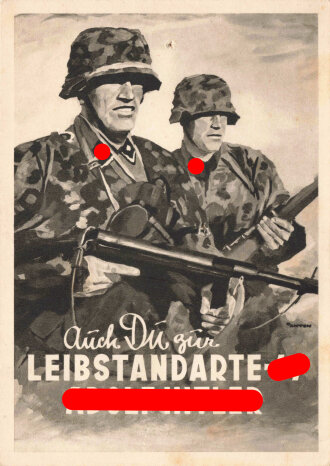 Ansichtskarte "auch Du zur Leibstandarte-SS Adolf Hilter!" mehrere Löcher