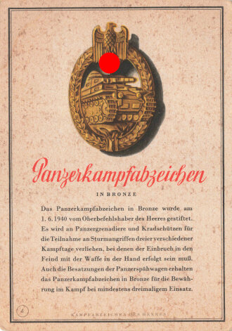 Ansichtskarte "Panzerkampfabzeichen in Bronze"