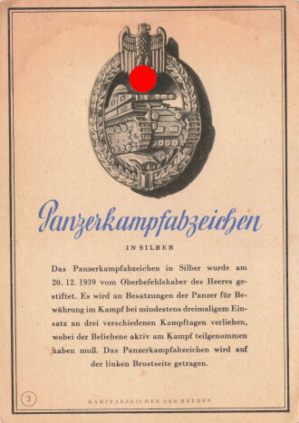 Ansichtskarte "Panzerkampfabzeichen in Silber"