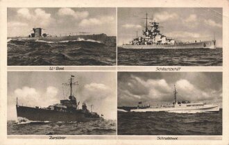 Ansichtskarte "U-Boot, Schlachtschiff,...