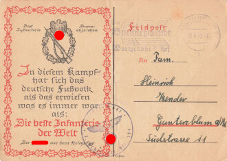 Feldpostkarte " Infanterie Sturmabzeichen"