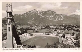 Ansichtskarte "Olympia Skistadion gegen Garmisch- Partenkirchen"