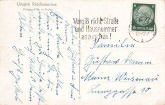 Ansichtskarte "Unsere Reichsmarine - Kriegsschiffe im Hafen" gelaufen 1922