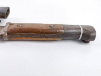1.Weltkrieg Seitengewehr Modell 14  mit Sägerücken. Kammerstück , Hersteller Samson Werke. Ungereinigt, Scheide Originallack