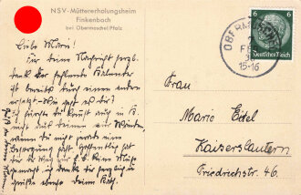 Ansichtskarte "NSV-Müttererholungsheim Finkenbach bei Obermoschel/Pfalz" gelaufen 1936