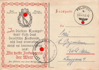 Ansichtskarte "Das Infanterie Sturmabzeichen" gelaufen 1942