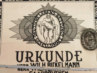 Deutsche Lebensrettungsgesellschaft DLRG , Ehrenzeichen "Für Lebensrettung" mit zugehöriger Anerkennungsurkunde, diese leider defekt. Ausgestellt 1933