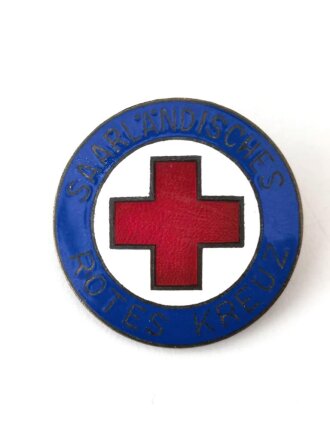 Deutschland nach 1945, blau emaillierte Brosche " Saarländisches Rotes Kreuz" Durchmesser 28mm