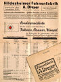 Sonderpreisliste der Hildesheimer Fahnenfabrik A. Dreyer für die vorschriftsmäßigen Fahnen, Banner, Wimpel, inklusive Dokument über Reichsbundfahne von 1939