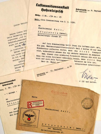 Luftmunitionsanstalt Hohenleipisch. Briefverkehr Krankmeldung, Urlaubsgenehmigung von 1938