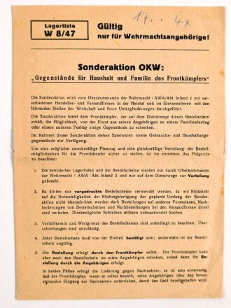 Lagerliste Sonderaktion vom Oberkommando der Wehrmacht,...