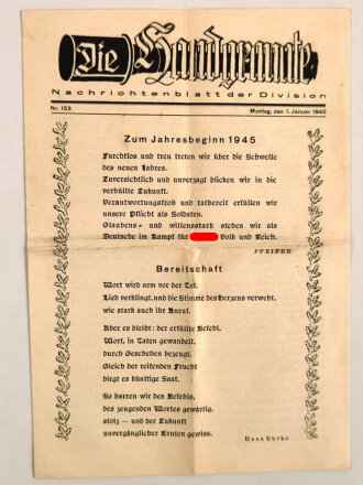 "Die Handgranate", Nachrichtenblatt der Division, vom 1. Januar 1945
