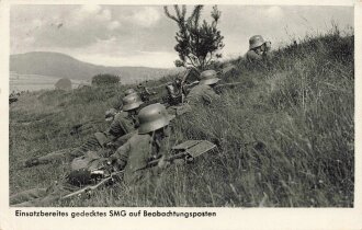 Ansichtskarte "Einsatzbereites gedecktes SMG auf Beobachtungsposten" gelaufen 1938