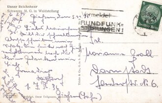 Ansichtskarte "Unser Reichsheer - Schweres M.G. in Waldstellung" gelaufen 1935