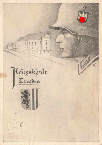 Ansichtskarte "Kriegsschule Dresden" Rückseite Klebereste, gelaufen 1937