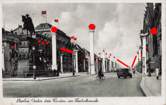 Ansichtskarte "Berlin. Unter den Linden im Festschmuck" Rückseite Klebereste, gelaufen 1941