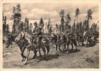 Ansichtskarte "Kampf der SS-Gebirgsdivsion Nord in Karelien - Finnische Ari beim Vormarsch" leicht geknickt mehrmals