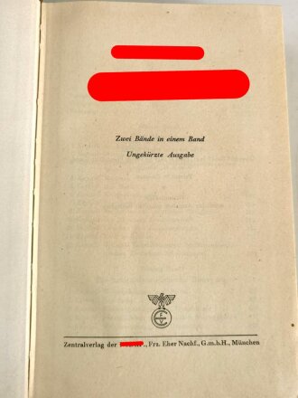 Adolf Hitler " Mein Kampf" Kriegsausgabe / Hochzeitsausgabe  der Gemeinde Edenkoben in der Pfalz. Sehr guter Zustand, mit Schutzhülle