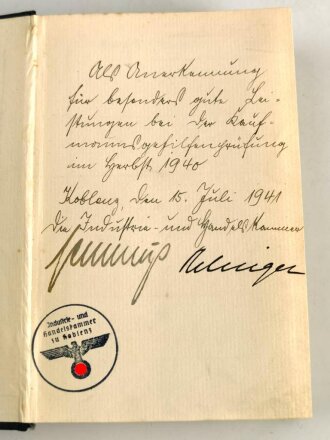 Adolf Hitler " Mein Kampf" blaue Ganzleinenausgabe von 1940. Widmung der Industrie - und Handelskammer Koblenz von 1941