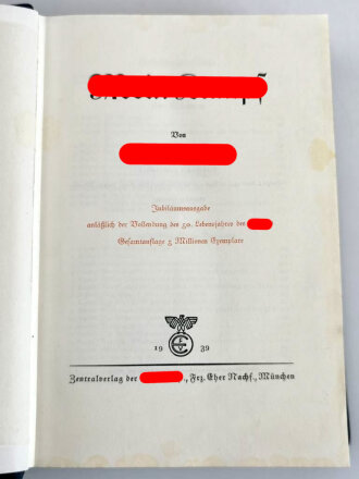 "Mein Kampf" Jubiläumsausgabe anlässlich des 50. Geburtstages Adolf Hitlers. Sehr guter Zustand