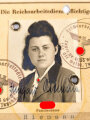 RAD Reichsarbeitsdienst, Arbeitsdienst für die weibliche Jugend, Arbeitsdienstpaß (Arbeitsdienstzeugnis) , ausgestellt 1943 auf eine Frau aus Dresden