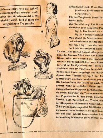 Schnittmusterbogen für Tragetasche für die deutsche Volksgasmaske VM 40 von 1876