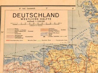 Deutschland nach 1945, Karte "Deutschland, Westliche Hälfte", Maße: 84 x 60 cm, leicht defekt