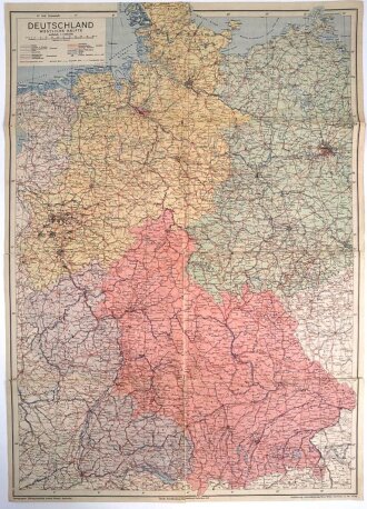 Deutschland nach 1945, Karte "Deutschland, Westliche Hälfte", Maße: 84 x 60 cm, leicht defekt