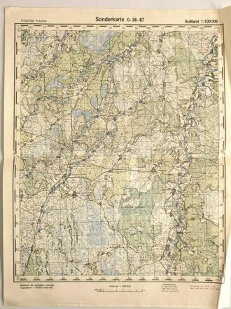 Sonderkarte Russland 0-36-87, datiert 1941, Maße: 35,5 x 45cm ,gebraucht