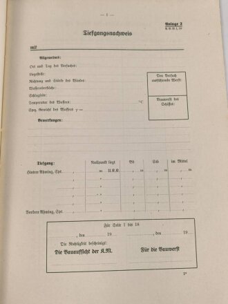 M.Dv.Nr. 147 "Allgemeine Baubestimmungen 1 Nr. 18 - Vorschrift für den Tiefgangsnachweis" datiert 1939, DIN A4
