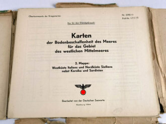 Kriegsmarine "Karten der Bodenbeschaffenheit des westlichen Mittelmeeres, 2. Mappe , datiert 1944, komplett