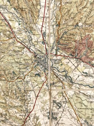 Landkarte Seria XI, Petestii, Coloana F. Karte, Maße: 42 x 46 cm, stark gebraucht, auf Stoff geklebt