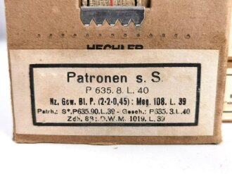 Pappkasten für 300 Schuss Munition 8x 57 ( für K98 ) . 20 Pappschachteln enthalten, alles zusammengehörig. OHNE Inhalt - Complete matching set for 300 K98 rounds, ONLY EMPTY BOXES