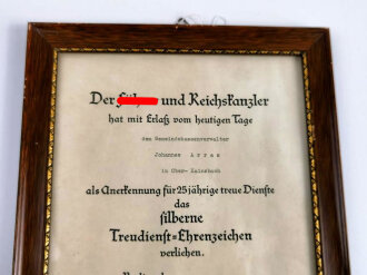 Verleihungsurkunde für das silberne Treudienst...