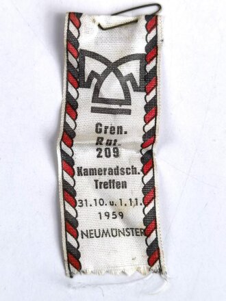 Deutschland nach 1945, gewebtes Abzeichen "Grenadier Regiment 209 Kameradschaftstreffen 1959 Neumünster"