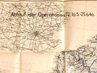 Karte der Kartenstelle 405 Paris " Ablauf der Operationen vom 10.5.-25.6.40", Maße: 89 x 109 cm, gebraucht