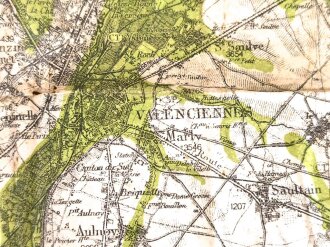 1.Weltkrieg Landkarte "Arras, Cambrai, Valenciennes", Frankreich, Maße: 84 x 100,5 cm, datiert: 1918, stark gebraucht
