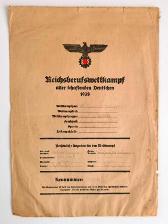 "Berufswettkampf aller schaffenden Deutschen 1938 " leerer Umschlag