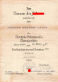 Verleihungsurkunde für das Deutschen Schutzwall-Ehrenzeichen, ausgestellt im März 1940, geklebt