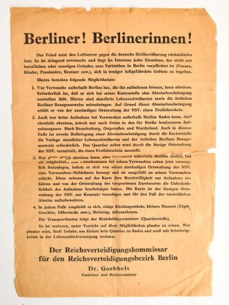 Luftschutz, Flugblatt/Wandanschlag "Berliner!...