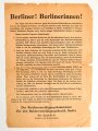 Luftschutz, Flugblatt/Wandanschlag "Berliner! Berlinerinnen!", Dr. Goebbels, ohne Jahr, ca. DIN A4, gebraucht