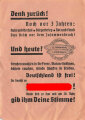 Flugblatt: "Denkt zurück! noch vor 3 Jahren, 26.-29. März 1936, Maße 10,5 x 14,5 cm 