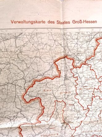 Deutschland nach 1945 "Verwaltungskarte des Staates "Groß-Hessen", datiert 11.1945, Maße: 114 x 84 cm, gebraucht