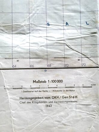 Deutsche Heereskarte "Neapel-Ost" Italien, Maße: 70 x 89  cm, datiert: 1943, gebraucht