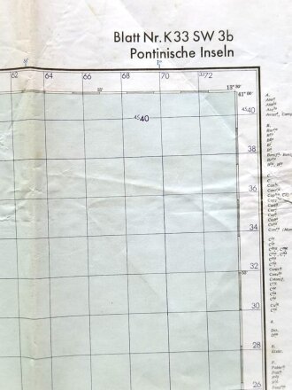 Deutsche Heereskarte "Pontinische Inseln" Italien, Maße: 70 x 79  cm, datiert: 1943, gebraucht