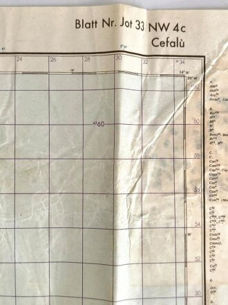 Deutsche Heereskarte "Cefalu" Italien, Maße: 69,5 x 88 cm, datiert: 1943, stark gebraucht